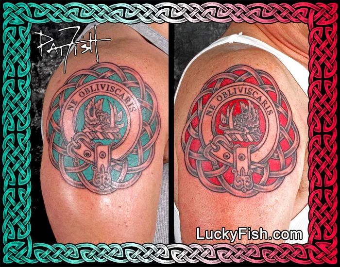 Father and Son Clan Campbell Badge Tattoos by Pat Fish