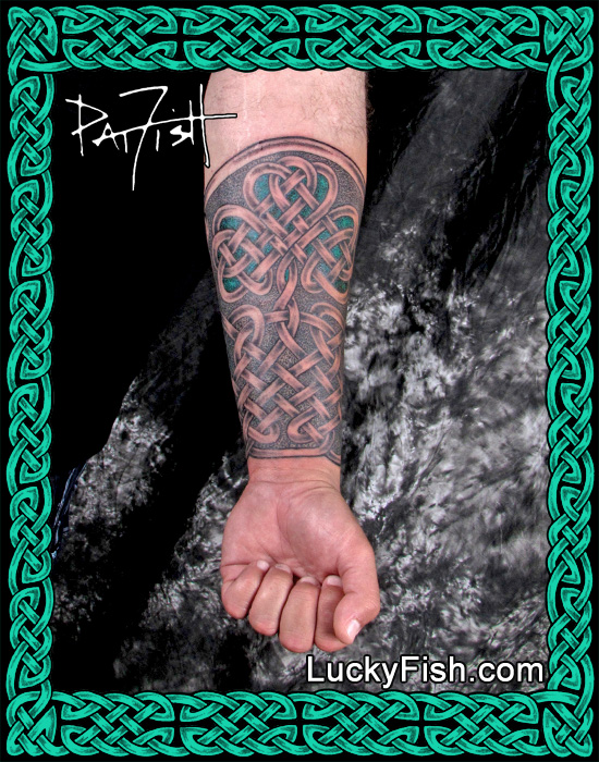 Celtic Knotwork Shamrock Forearm Sleeve — LuckyFish, Inc. and Tattoo Santa  Barbara