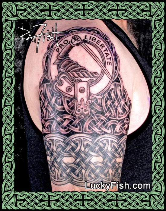Celtic Wallace Crest Sleeve Tattoo by Pat Fish