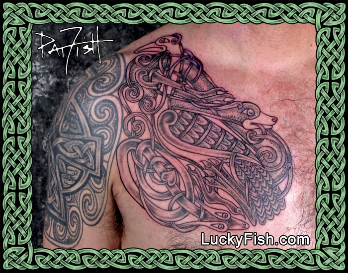 Celtic Zoomorphic Chest Plate Tattoo by Pat Fish