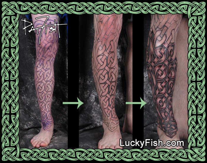Celtic Warrior Leg Sleeve Tattoo Progression by Pat FIsh