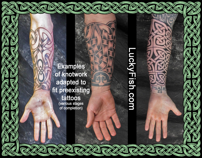 Knotwork Sleeves by Pat Fish, adapted to fit preexisting tattoos