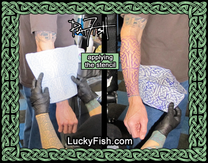 Applying a custom sized and shaped stencil to the forearm