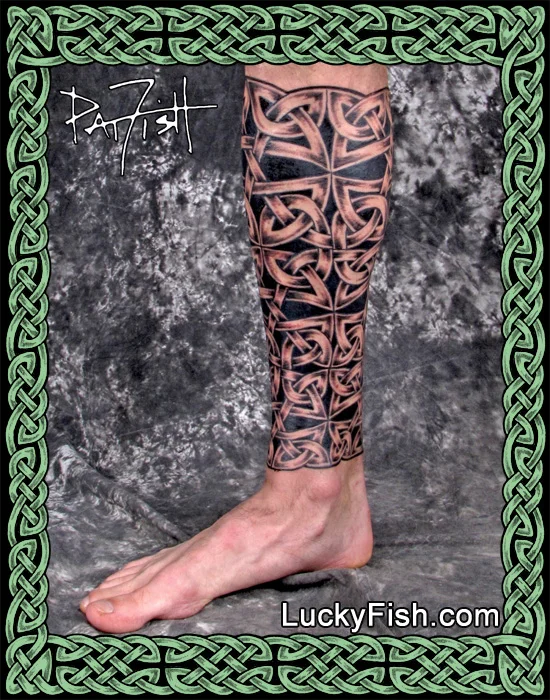 Celtic Shin Guard Tattoo by Pat Fish