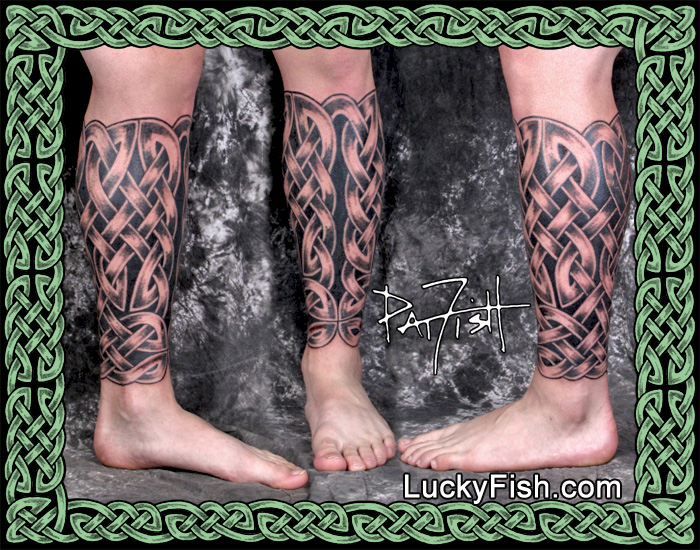 Full Celtic Knotwork Lower Leg Tattoo — LuckyFish, Inc. and Tattoo Santa  Barbara