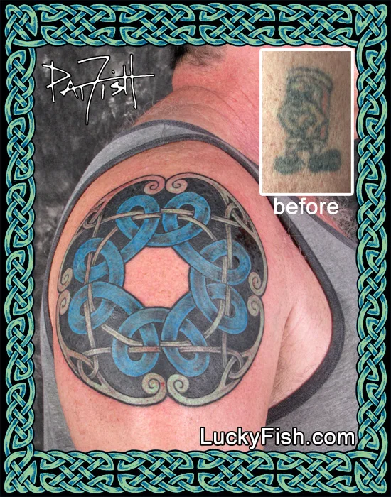 Celtic Viking Shield CoverUp Tattoo by Pat Fish