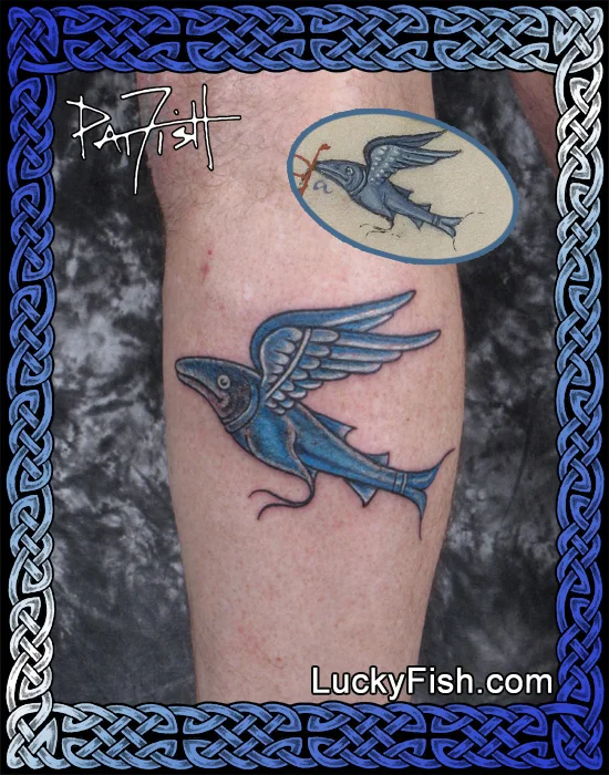 13th Century Flying Fish Tattoo by Pat Fish