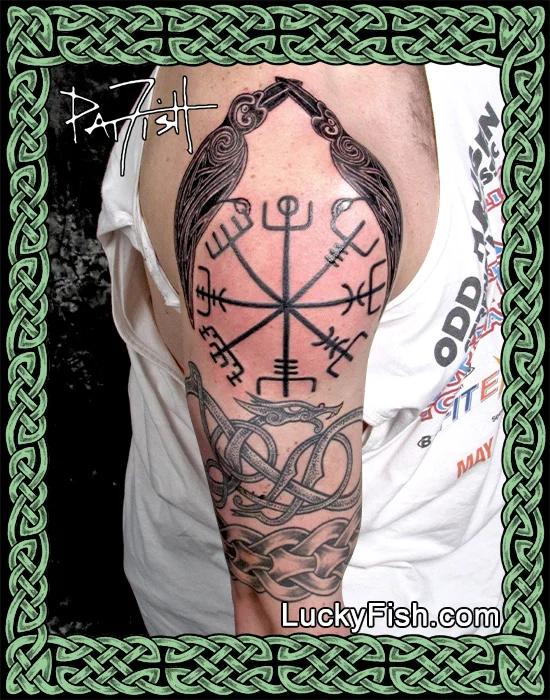 Viking Ravens Sleeve Cap Tattoo by Pat Fish