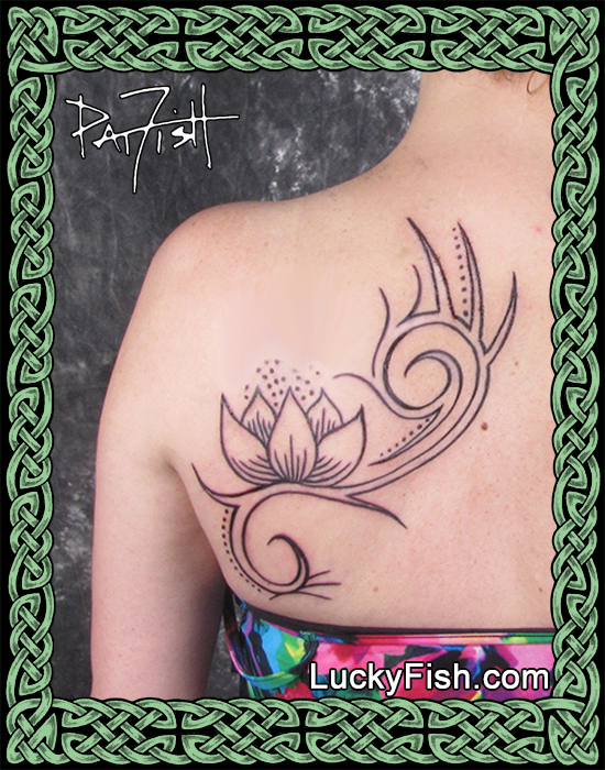 Tribal lotus tattoo by Pat Fish