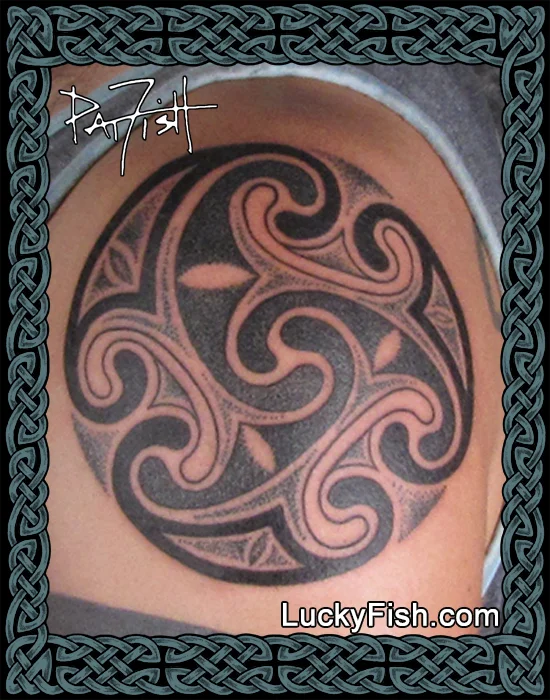 Spiral Shield tattoo by Pat Fish