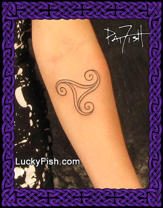 Triple spiral triscle tattoo by Pat Fish