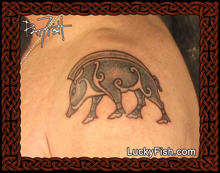 Stone Boar tattoo by Pat Fish