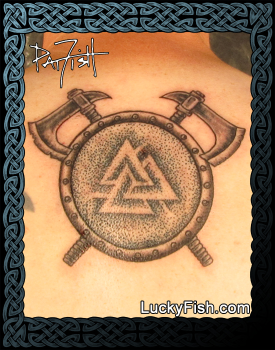 Viking Valknut War Shield Tattoo Design — LuckyFish, Inc. and Tattoo Santa  Barbara