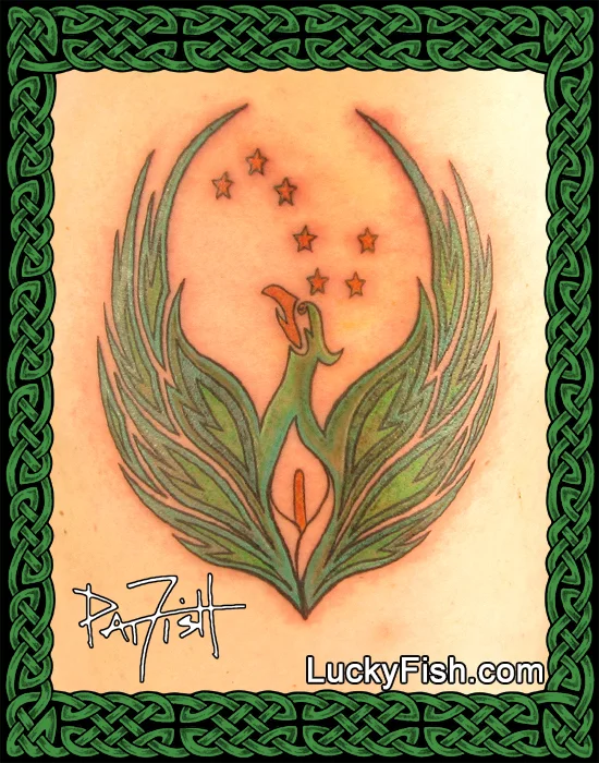 Irish Phoenix tattoo by Pat Fish
