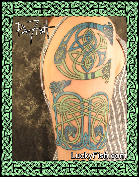 Illuminated C & M tattoo by Pat Fish