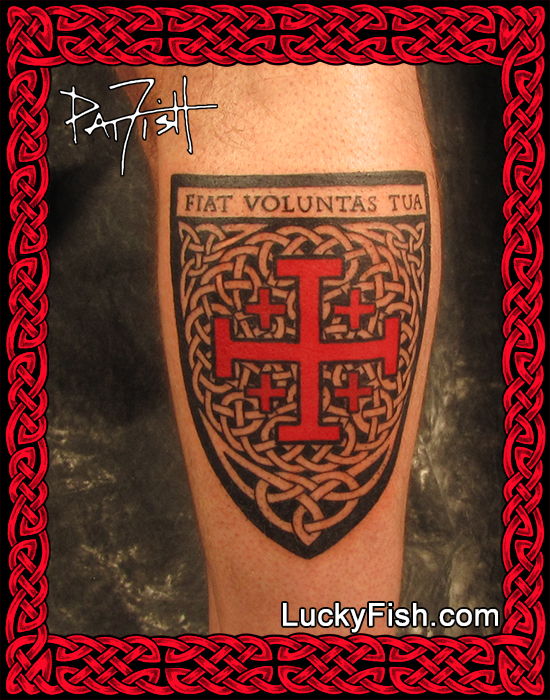 Crusader Cross Shield Tattoo Design — LuckyFish, Inc. and Tattoo Santa Barbara