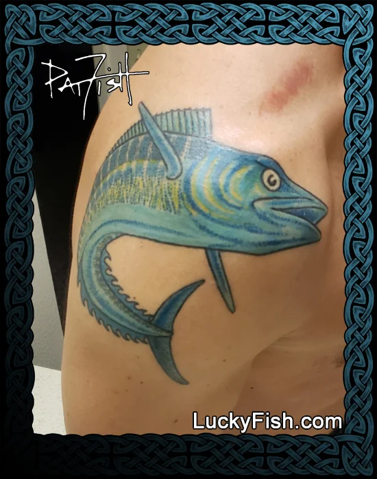 Wahoo tattoo by Pat Fish
