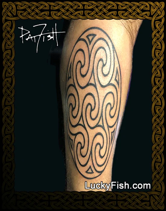 Seven Spiral Shield tattoo by Pat Fish