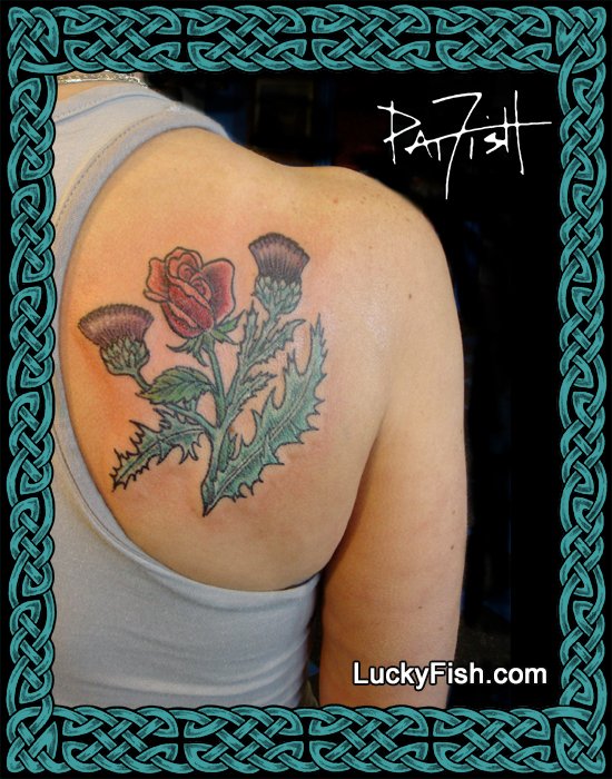 Rose and Thistles Tattoo Design — LuckyFish, Inc. and Tattoo Santa Barbara