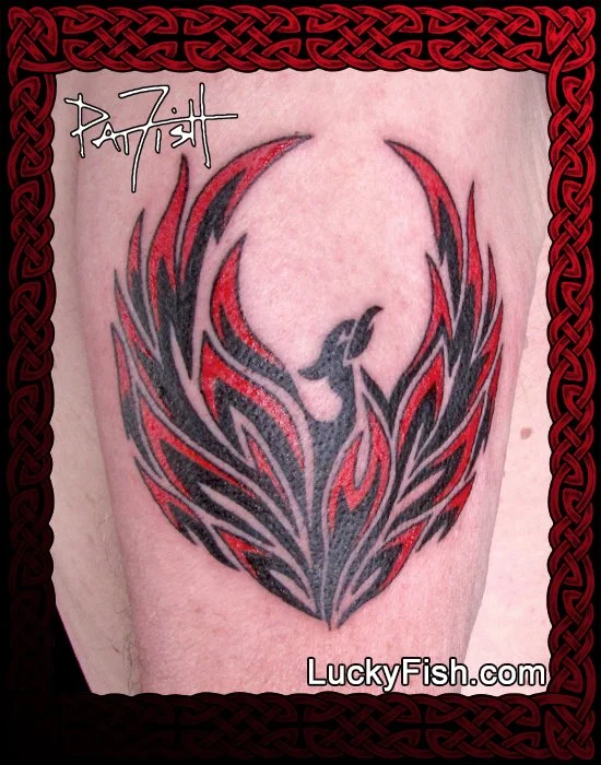 tribal phoenix tattoo on arm by Pat Fish
