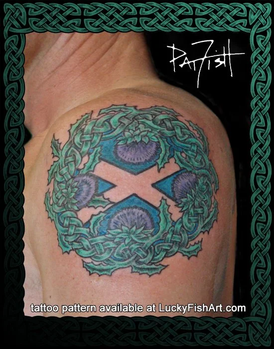 Scottish Saltire and Thistle Celtic Tattoo Design