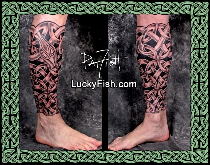 Celtic Serpent Leg Wrap Sleeve Tattoo Design
