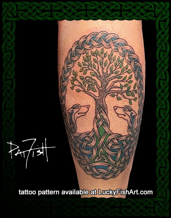 Irish Wolfhounds and Tree of Life Tattoo Design