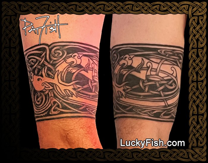 Celtic Wolf and Wolfhound Tattoo Torc  LuckyFish Inc and Tattoo Santa  Barbara