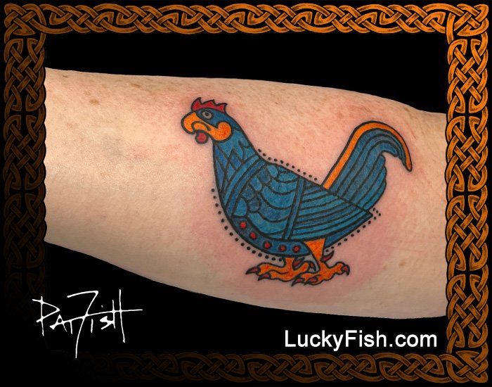 Rooster Tattoo with Book of Kells Cock Design — LuckyFish, Inc. and Tattoo Santa Barbara