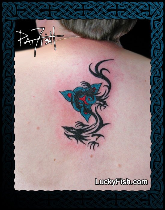 triad tribal dragon tattoo with celtic design