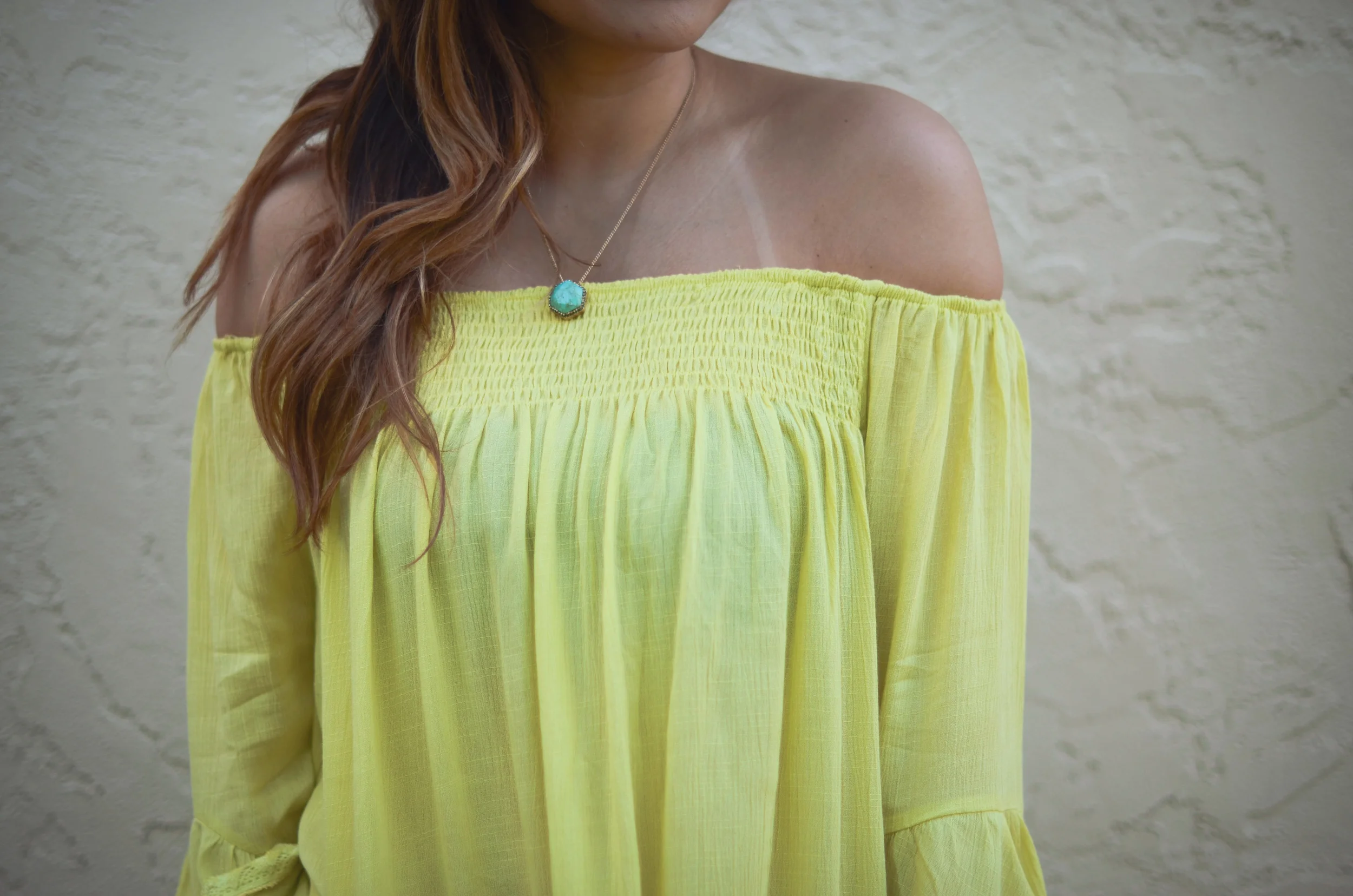 Chartreuse off shoulder top