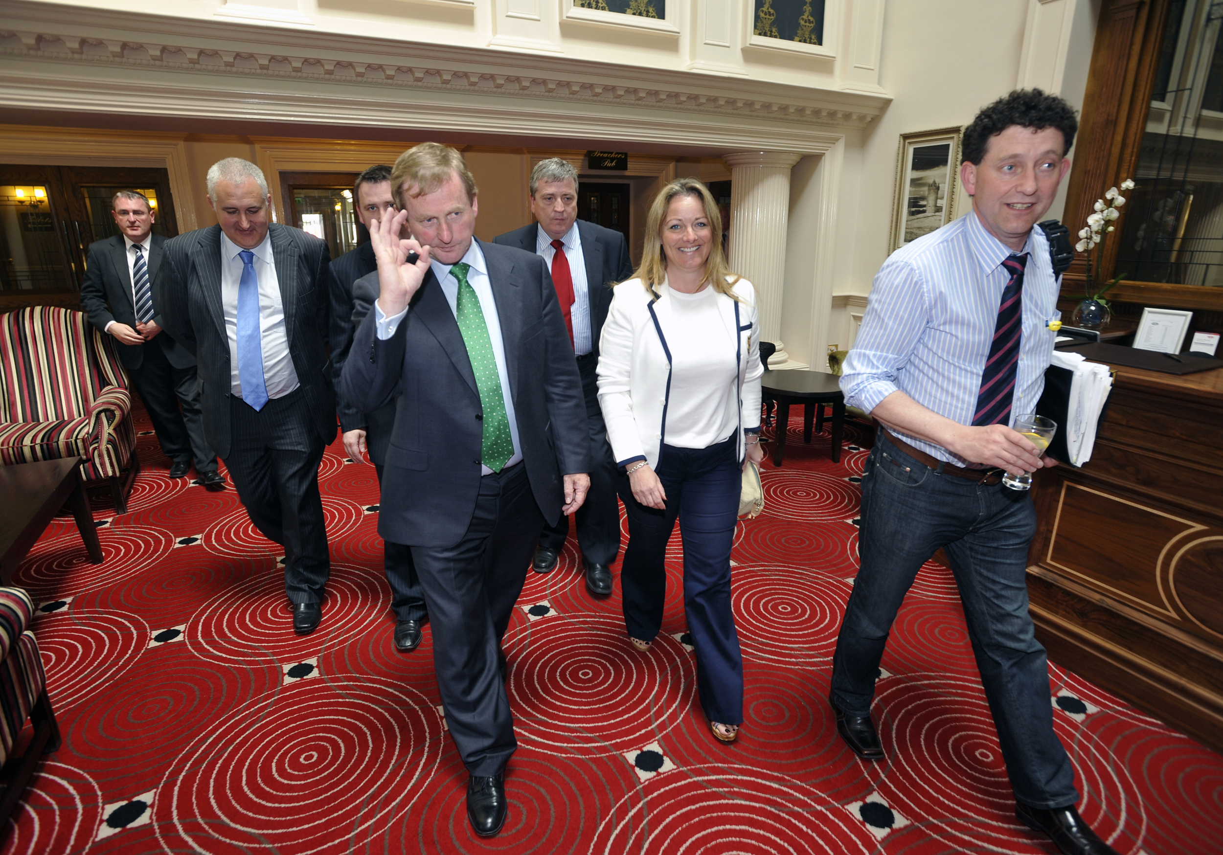Fine Gael Enda Kenny with local election candidates Roger Fox, Mary Howard, Johnny Flynn as well as Td's Joe Carery and Pat Breen during his visit to Ennis.