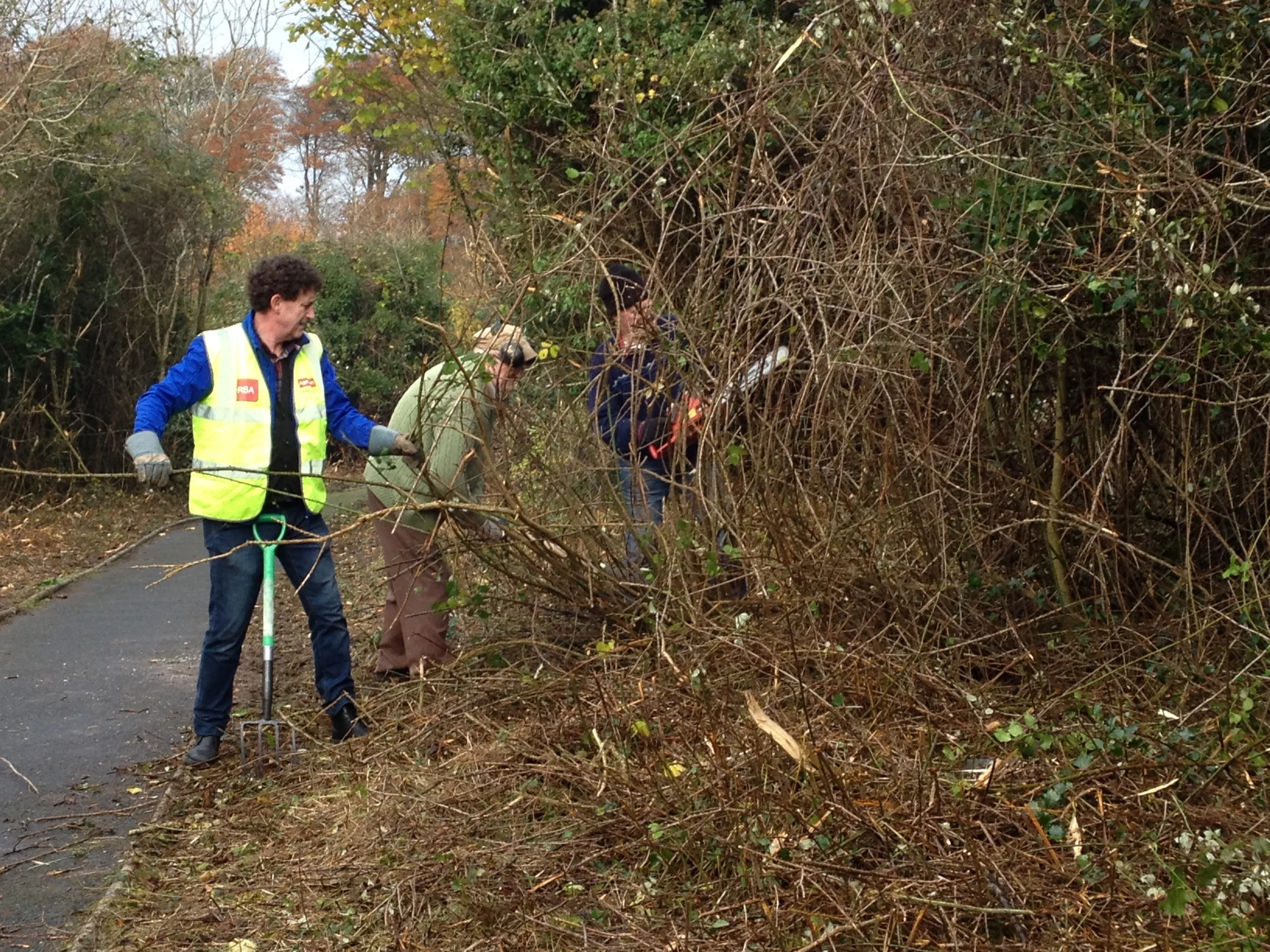 Cllr. Flynn cleaning up at Ballyalla lake with residents.JPG