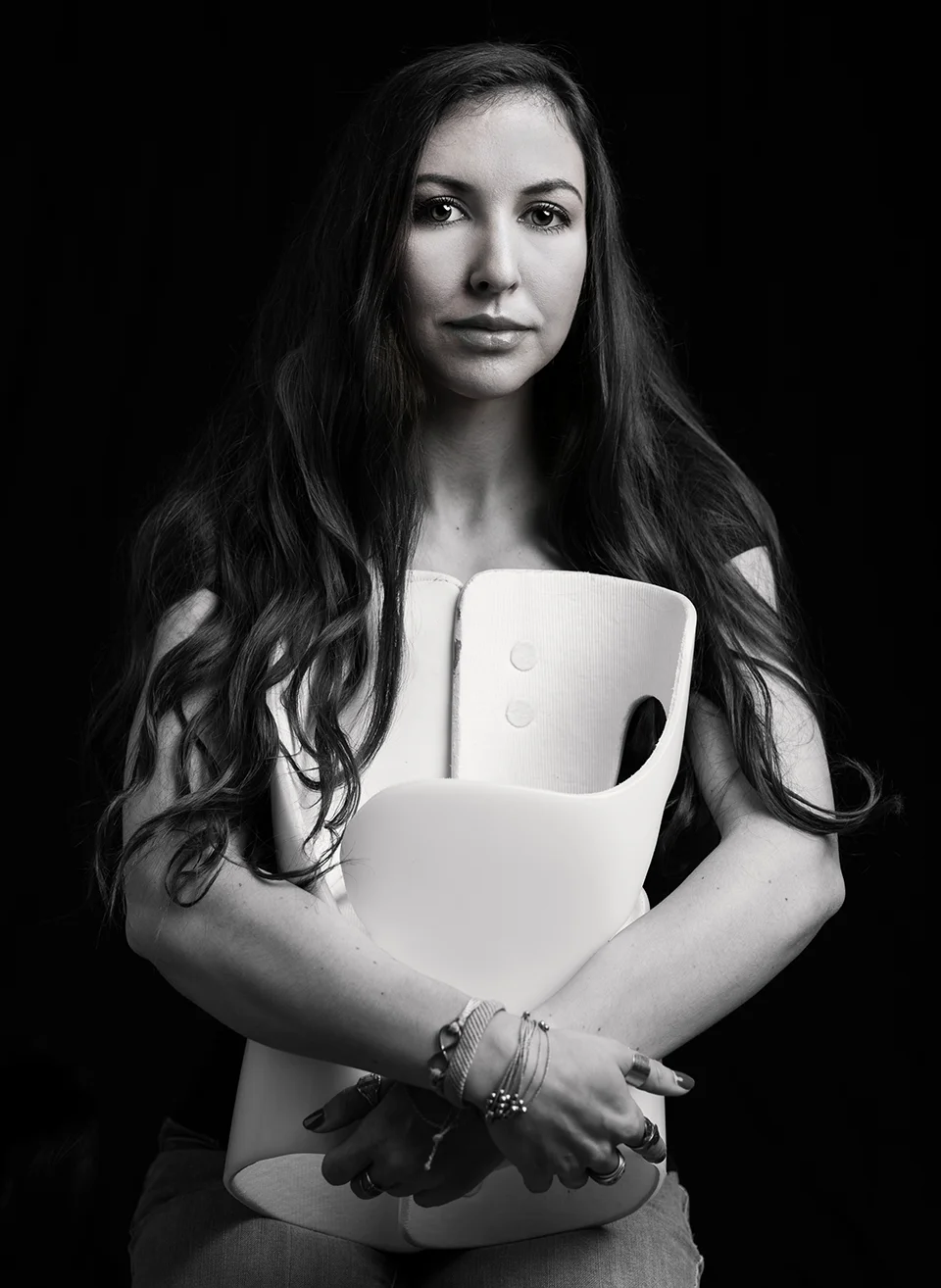 Here is my middle school back brace. This was quite the lesson in 16th century fashion, as it resembled being synched up in a corset. My spine is shaped like an S, "S for Stephanie!" I joked. 