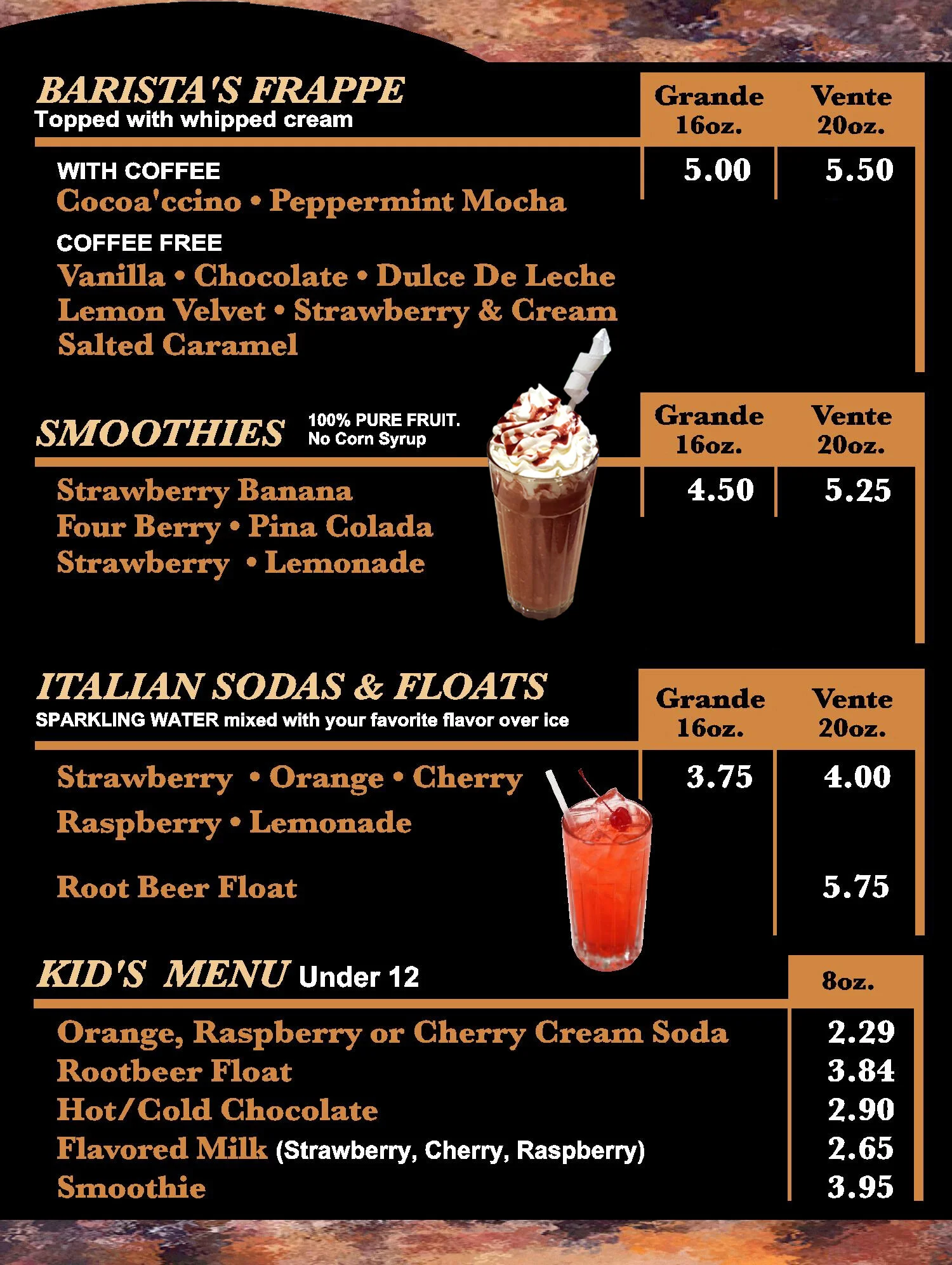 Menu — Barista's Coffee House