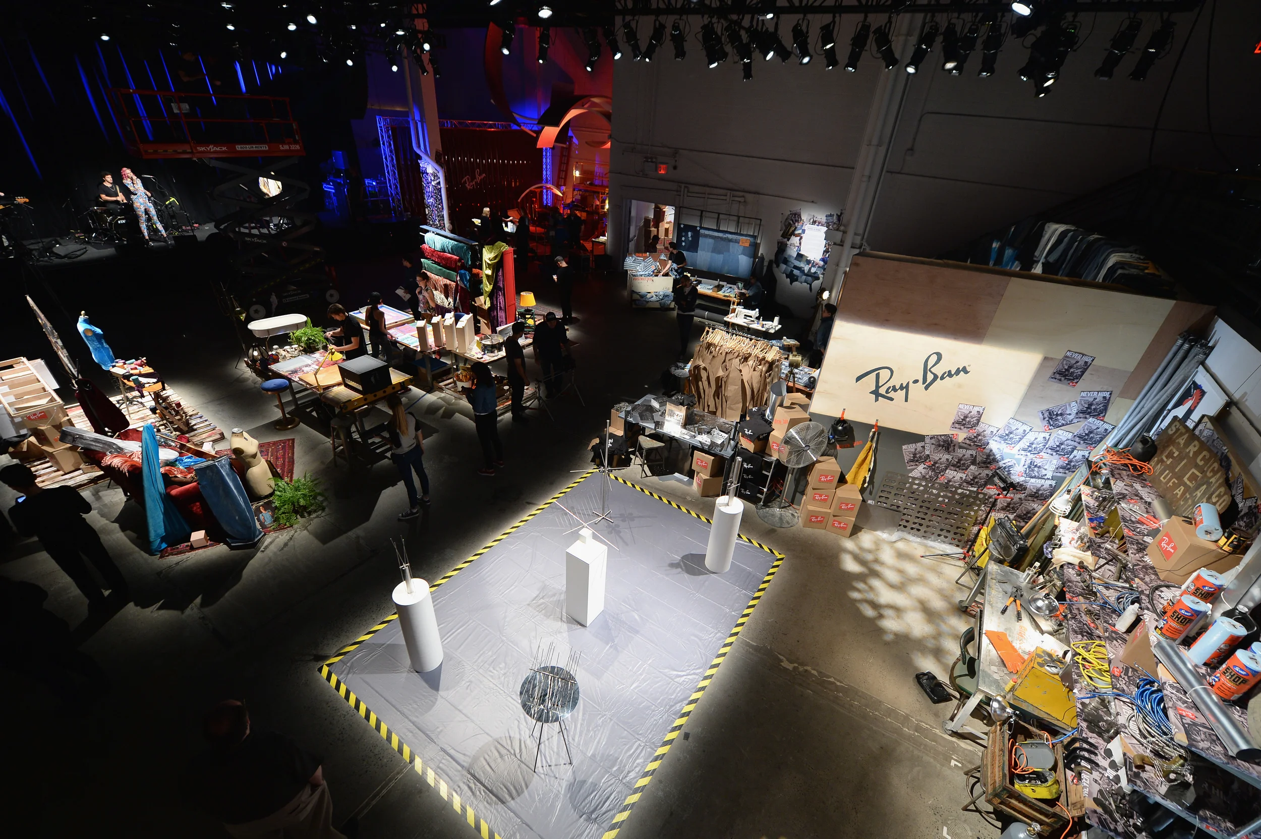  Inside the factory space we created five material vignettes which included sunglass displays, artists and makers who work in the materials, and extensive propping in order to create an immersive experience. 