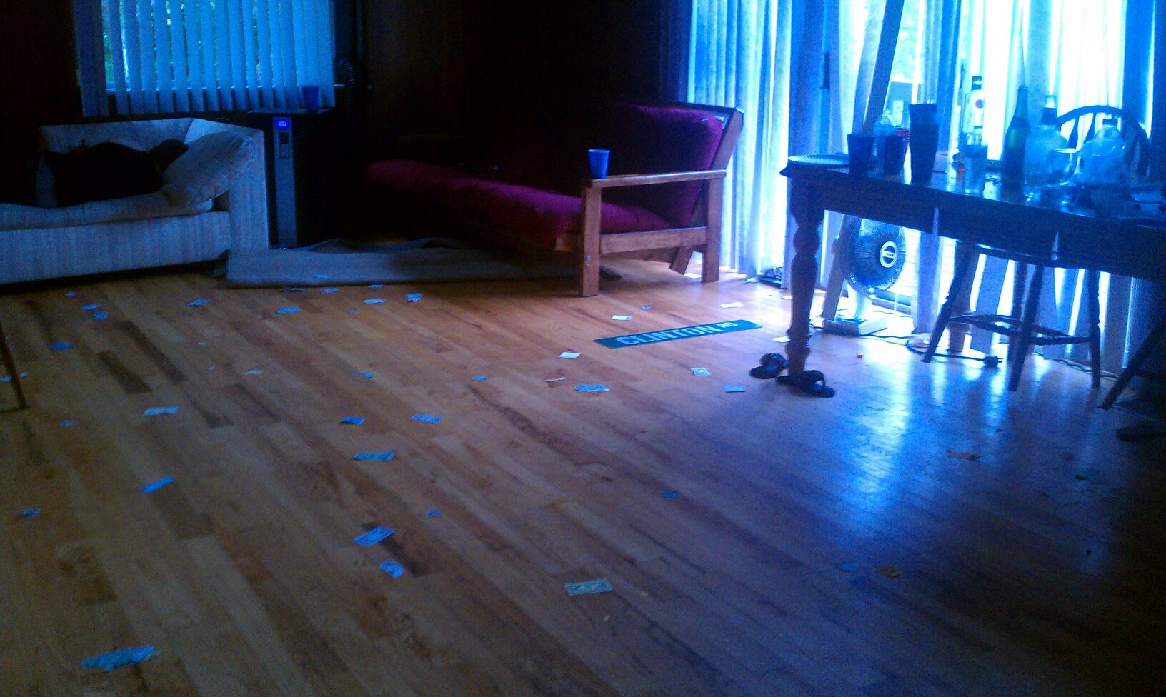 Party aftermath... Someone is still passed out on the couch back there.