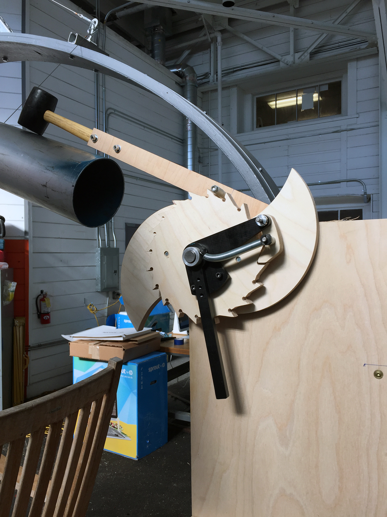 An early prototype of the striking mechanism, assembled by Adam Esposito