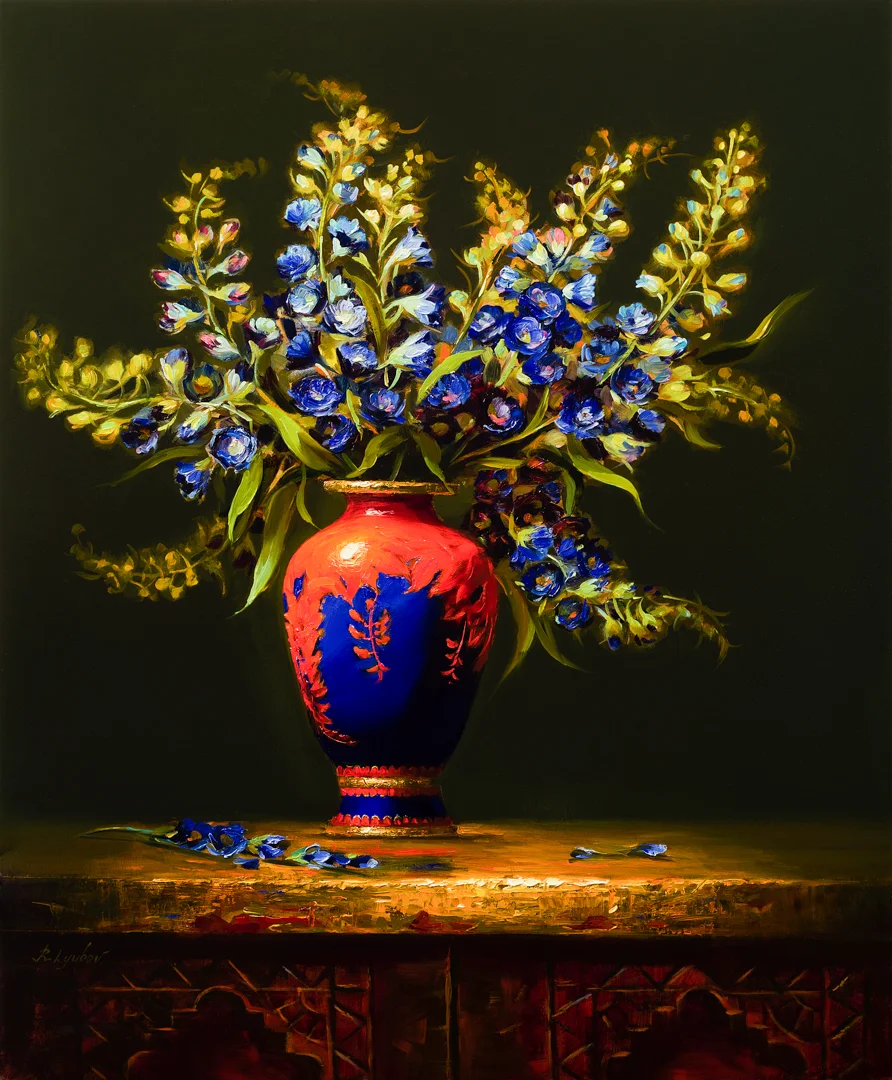Chinese Vase with Blue Flowers 20x24 (Sold)