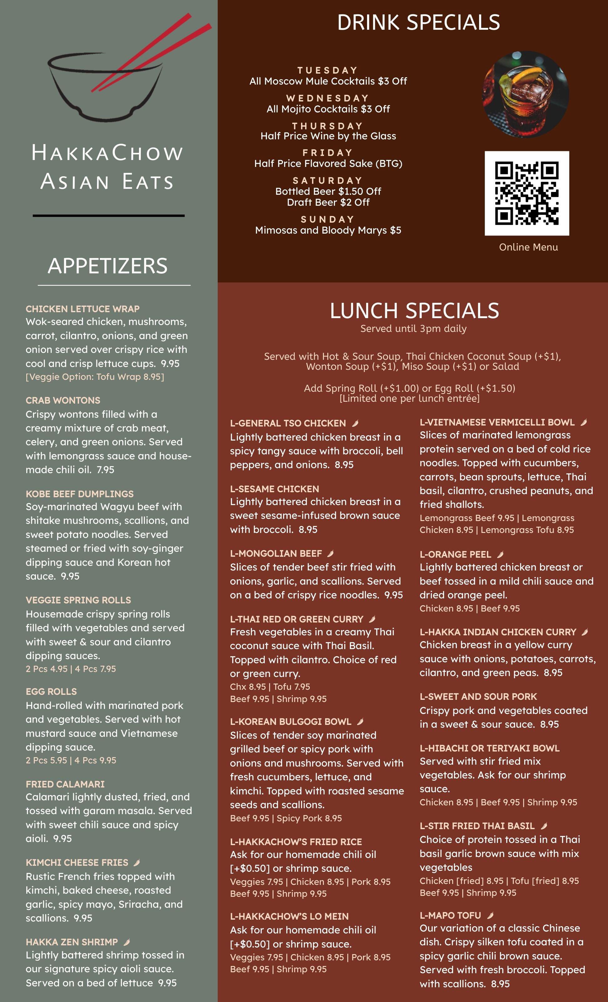 Menu Hakkachow Asian Eats