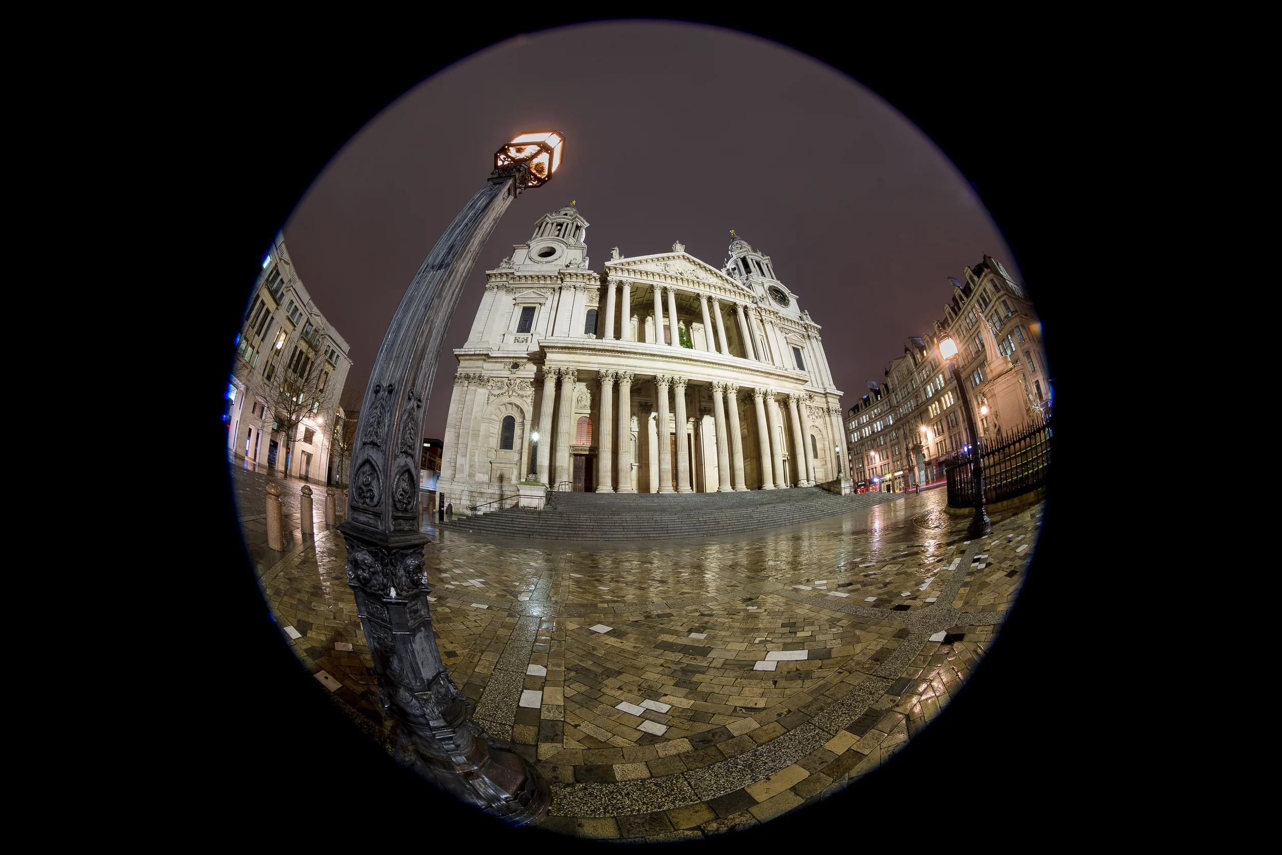 'A Twisted View'... St Pauls Cathedral taken with a fisheye lens on a wet December's evening....