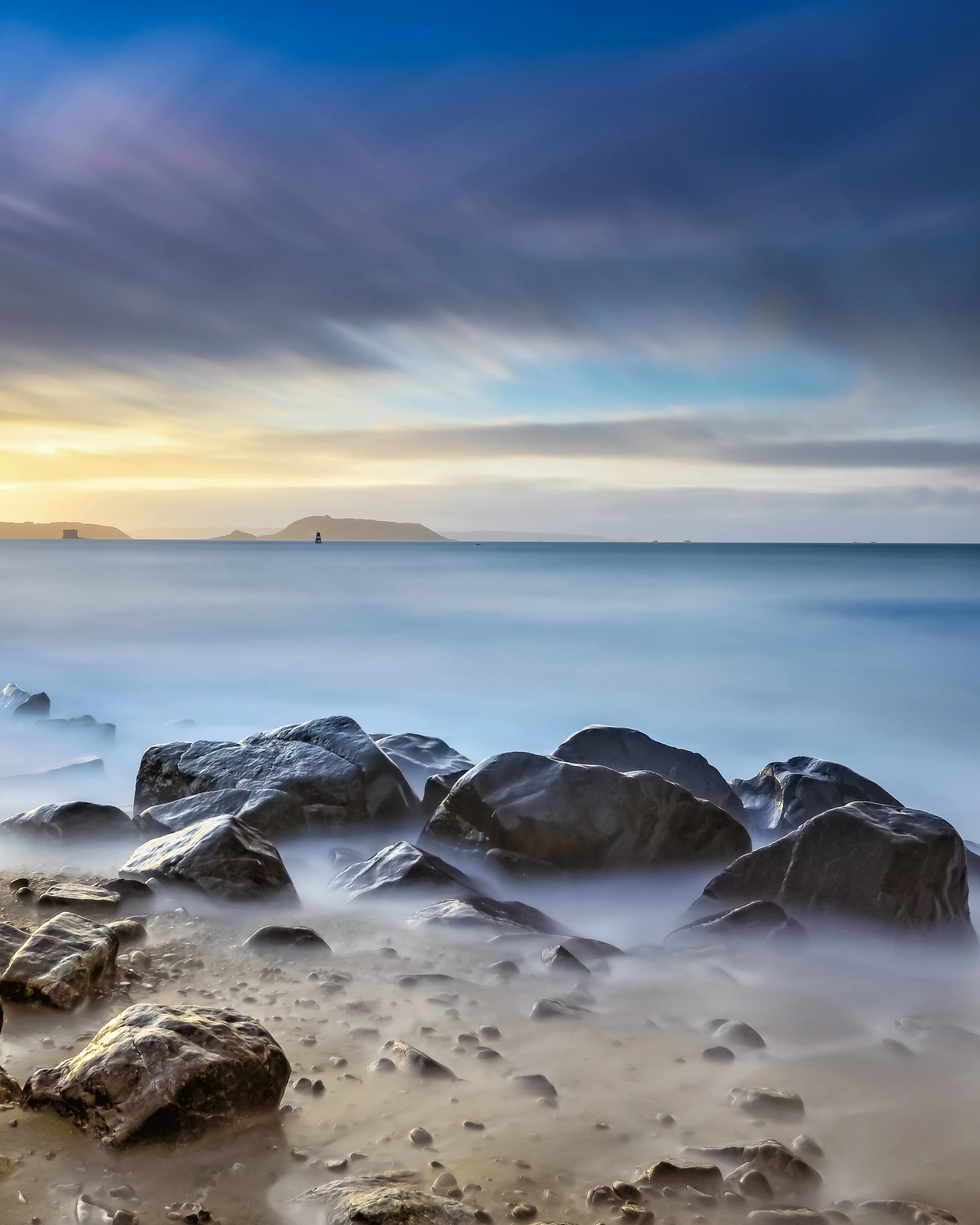 'Misty at Belle Greve Bay'..... Looking out to Jethou from Belle Greve Bay.....
