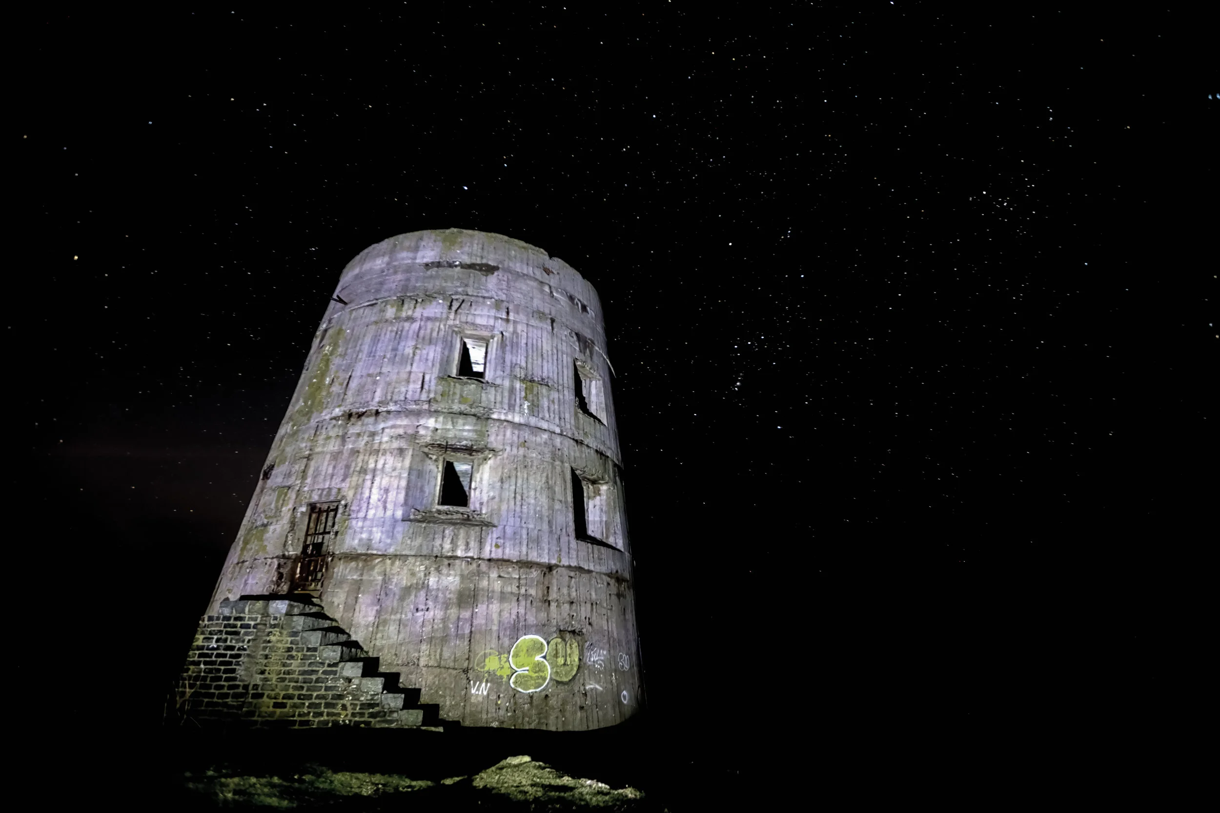 'Night Sky over the Tower'... La Prevote Watch Tower at night...