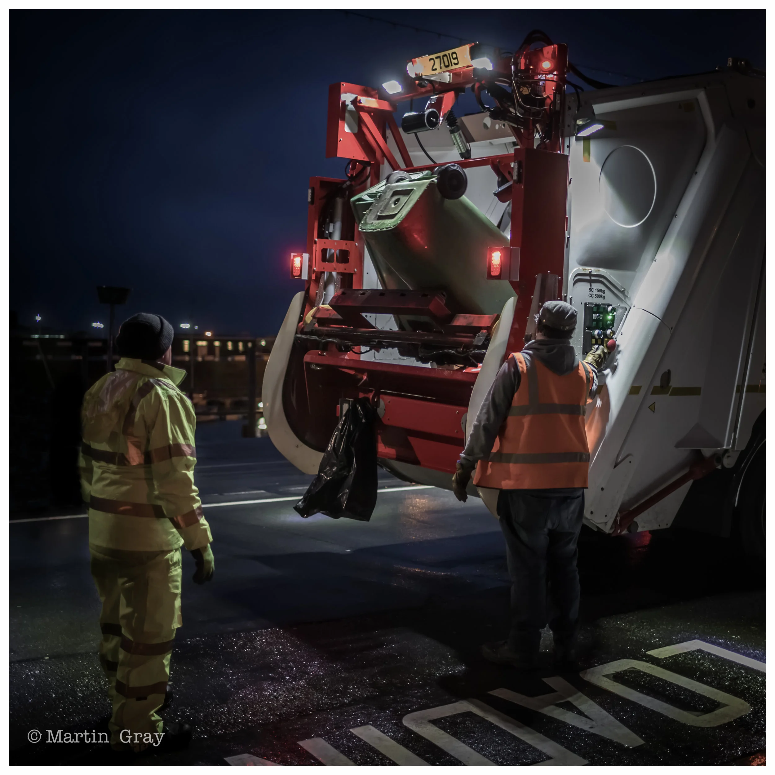 'The Bin Men'... Early shift for the bin collectors in St Peter Port...
