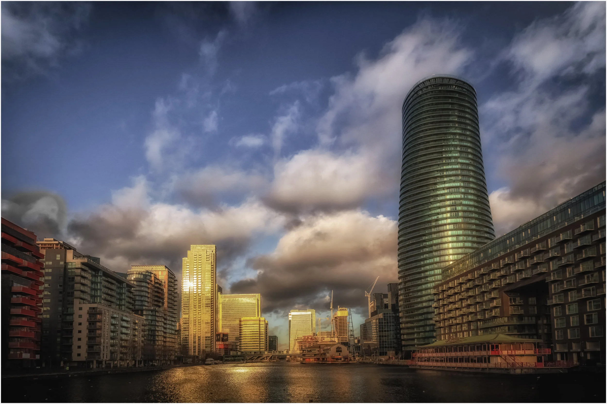 ‘Docklands Dusk’… London’s Millwall Docks as the sun fades on a December day!
