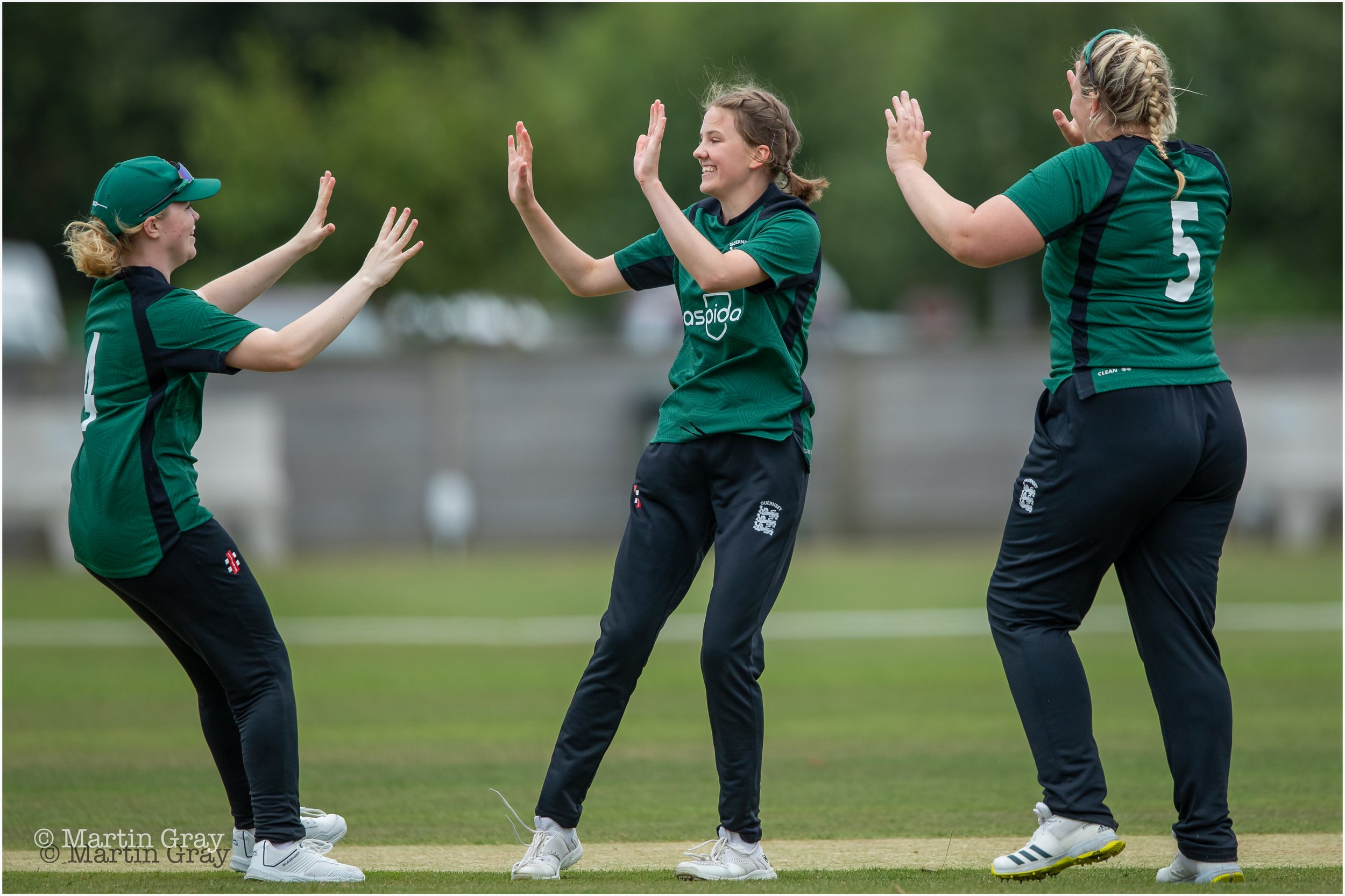 High Fives for Molly Robinson's fist wicket with Eva Bourgaize and Rachel Merrien-4277.jpg