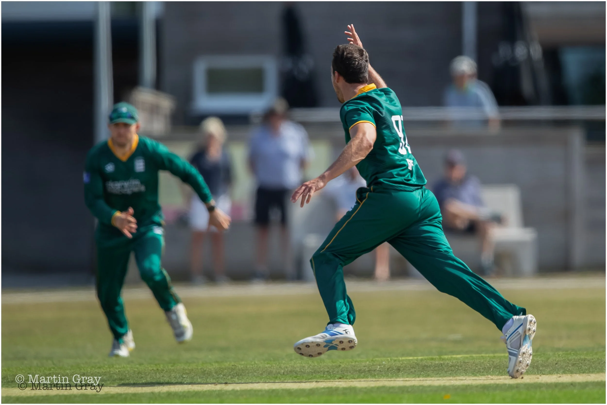 Ryan Levi reels away in celebration of the wicket of Vagi Guba-7153.jpg