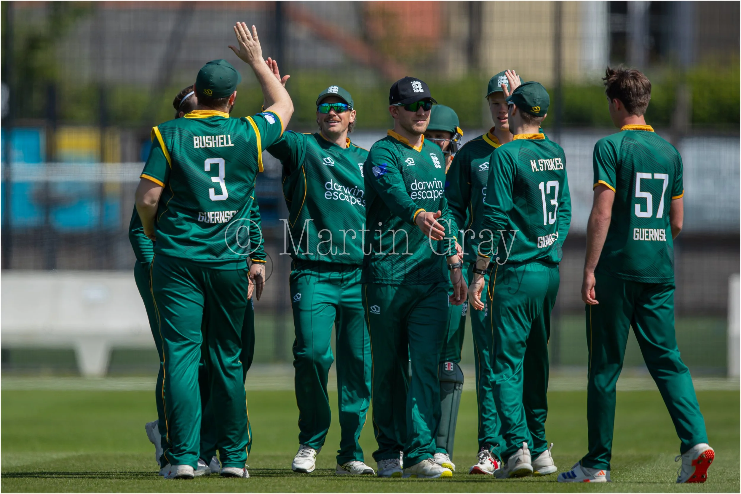 Guernsey celebrate Ben Ferbrache's catch to dismiss Ayaan Malik-4302.jpg
