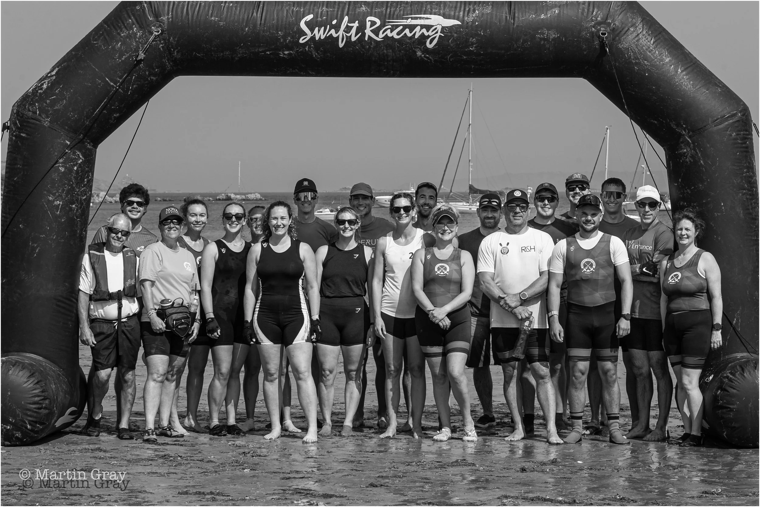 Beach Sprints Rowers and Swift Finish line B+W-8688.jpg