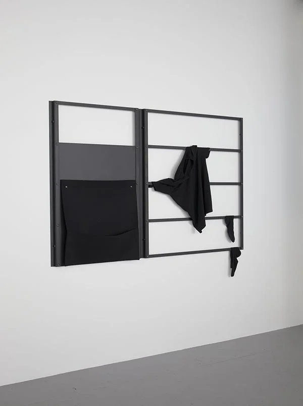  Wall Rack 01  powder coated aluminum, felt pocket, black shirt and socks 4'x6' 